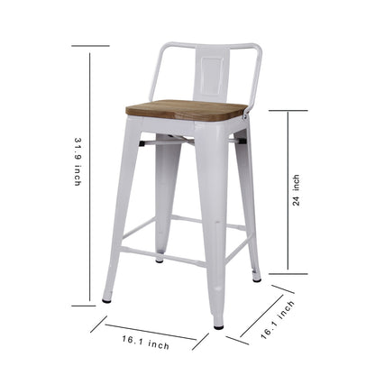 GIA 24 Inch Lowback White Stool with Wood Seat