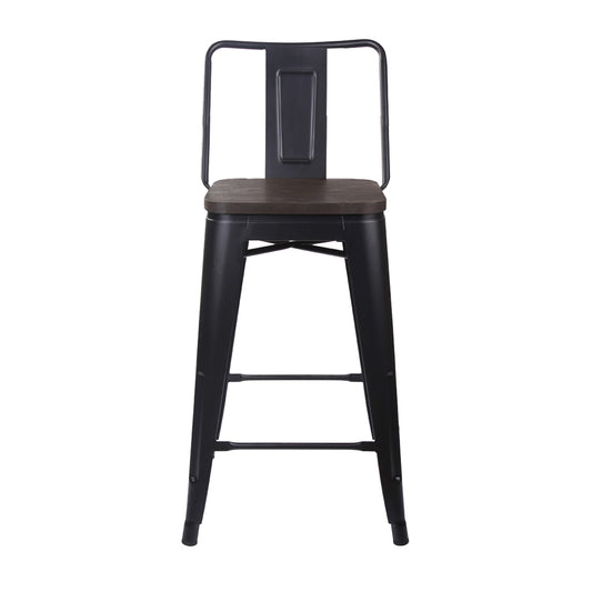 GIA 24 Inches High Back Black Stool with Dark Wood Seat