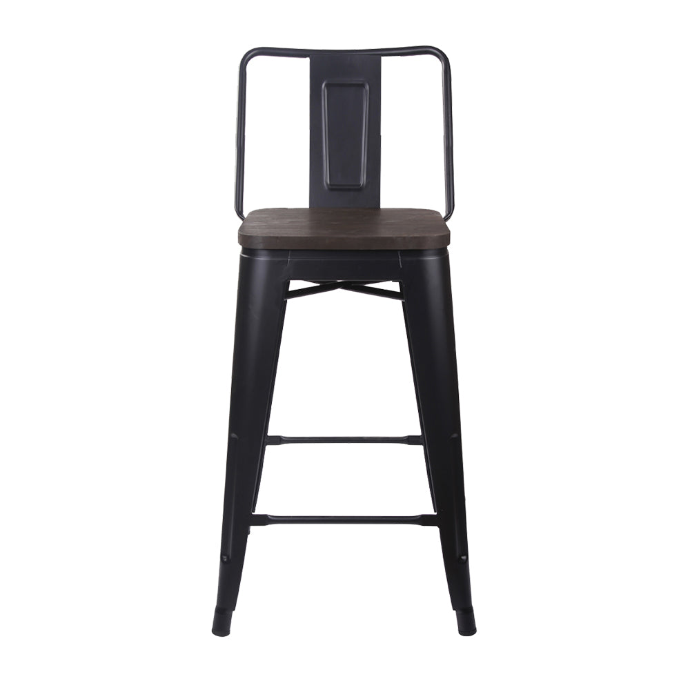 GIA 30 Inches High Back Black Metal Stool with Dark Wood Seat