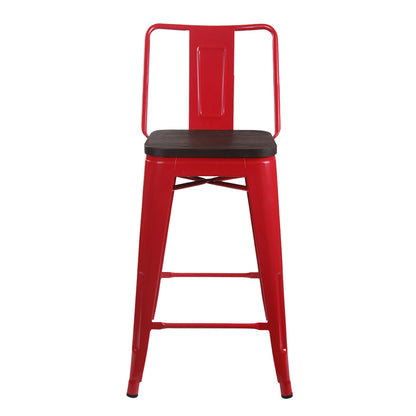 GIA 30 Inches High Back Salmon Red Metal Stool with Dark Wood Seat