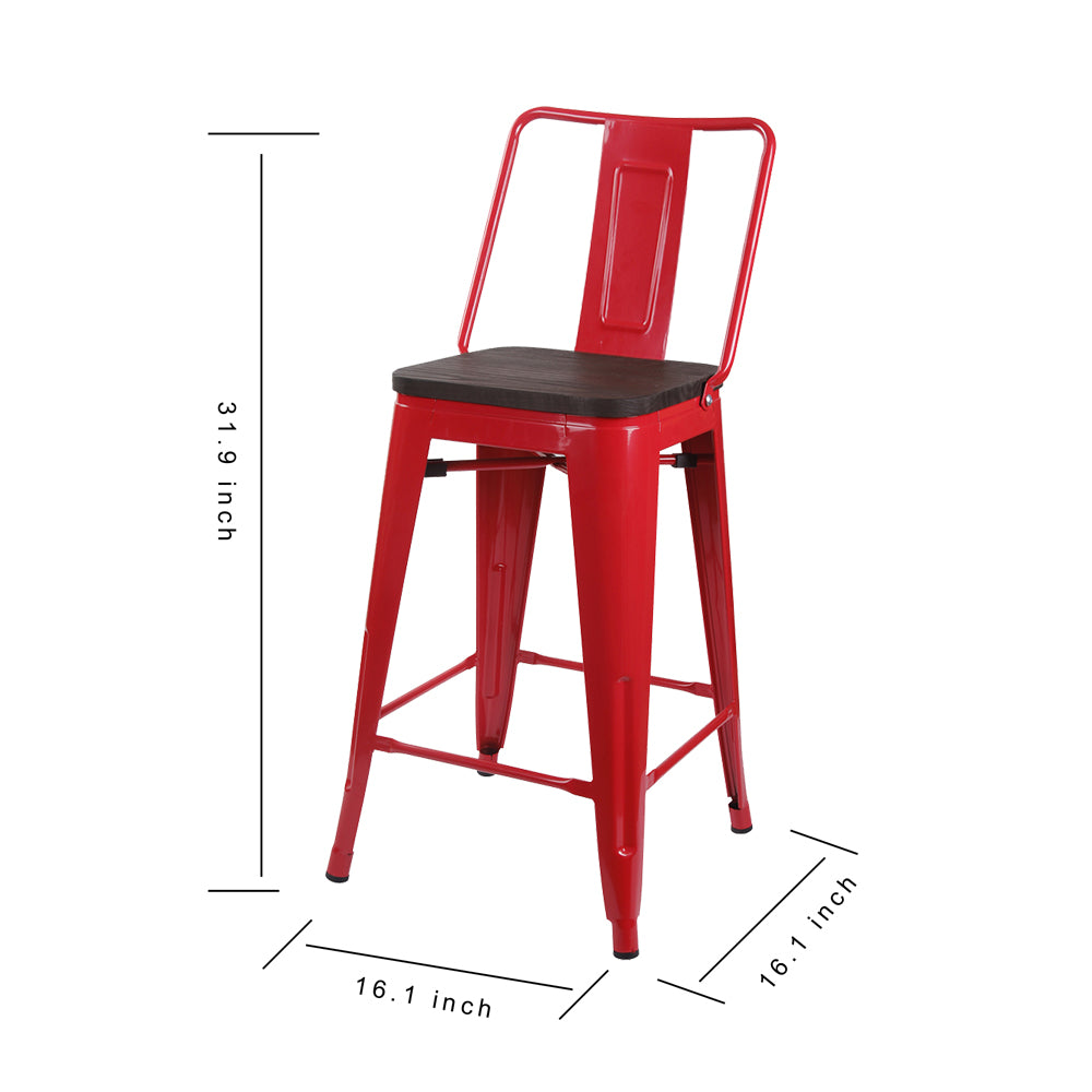 GIA 24 Inches High Back Red Stool with Dark Wood Seat