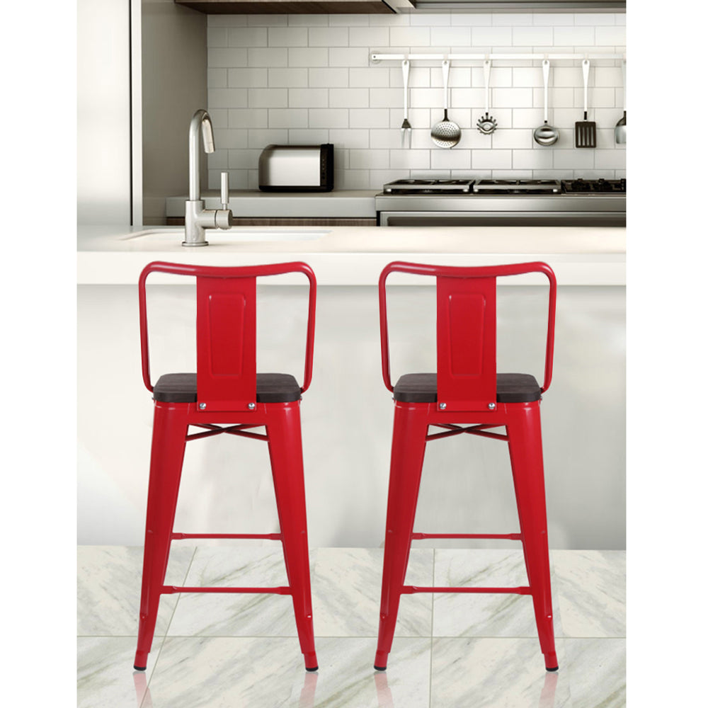 GIA 24 Inches High Back Red Stool with Dark Wood Seat