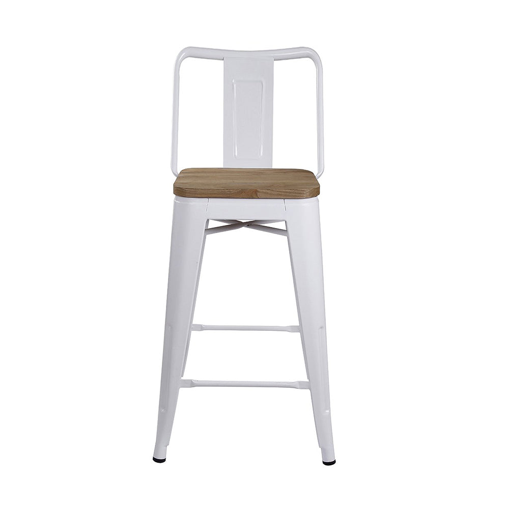 GIA 24 Inches High Back White Stool with Light Wood Seat
