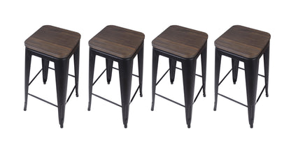 GIA 30 Inch Black Stool with Wood Seat