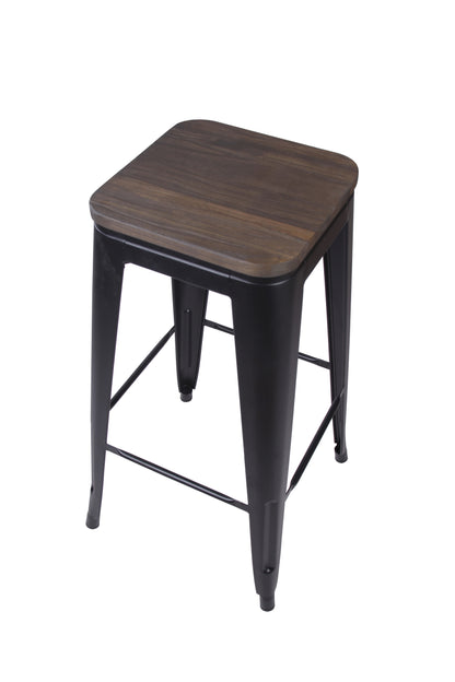 GIA 30 Inch Black Stool with Wood Seat