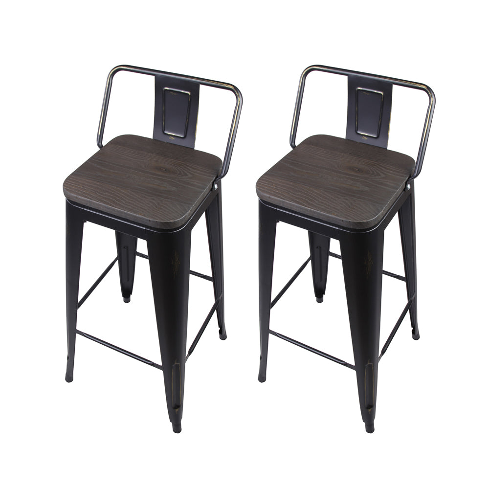 GIA 30 Inch Lowback Black Metal Stool With Wood Seat