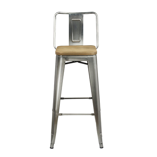 GIA Gunmetal 30 Inch High Back Metal Stool with Wooden Seat