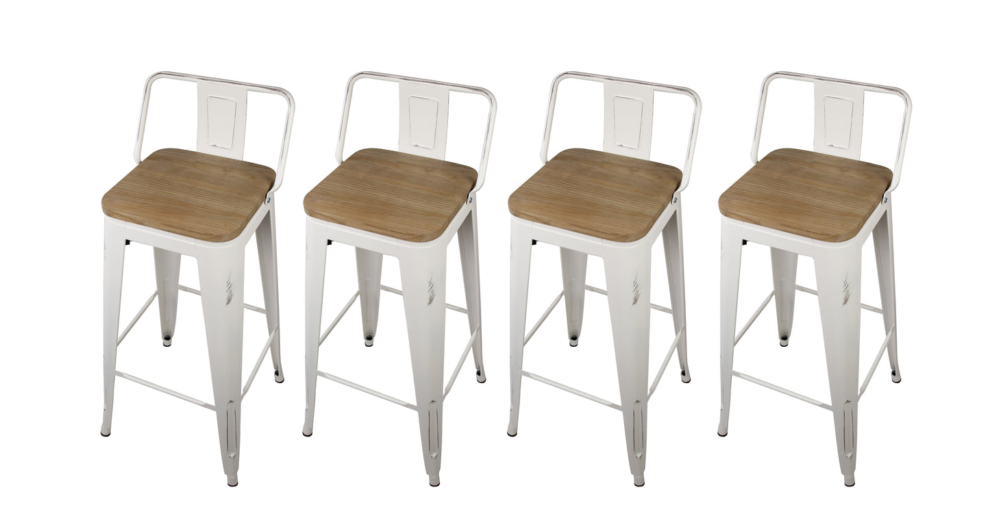 GIA 30 Inch Lowback White Metal Stool With Wood Seat