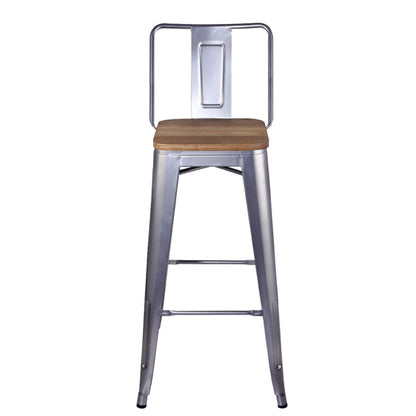 GIA 30 Inches High Back Silver Metal Stool with Light Wood Seat