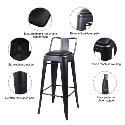 GIA 30 Inch Lowback Black Stool with Black PU Seat