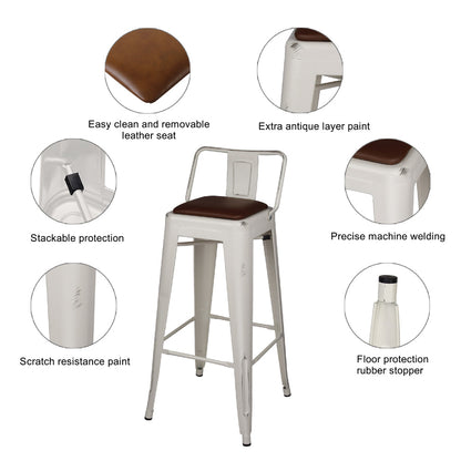GIA 30 Inch Lowback White Stool with Brown PU Seat