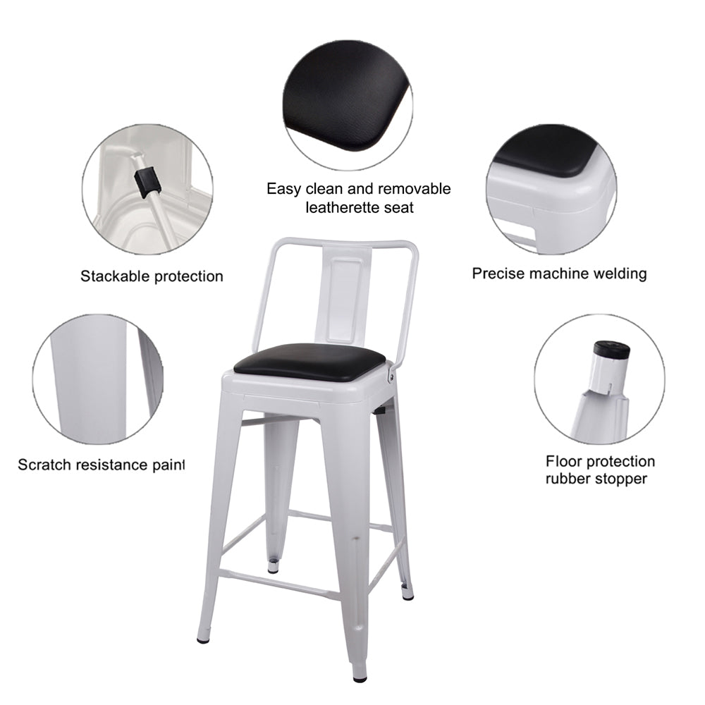 GIA 24 Inches High Back White Metal Stool with Black PU Seat