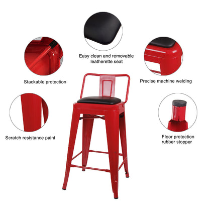 GIA 24 Inch Lowback Red Stool with Black PU Seat