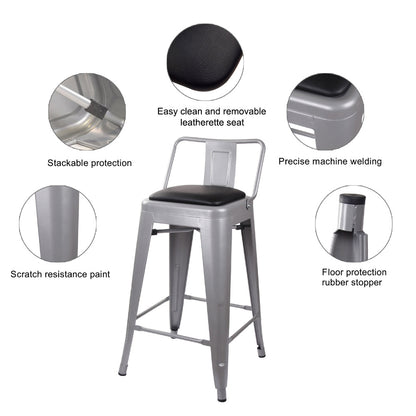 GIA 24 Inch Lowback Gray Stool with Black PU Seat