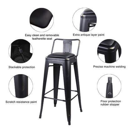 GIA 30 Inch Lowback Black Stool with Black PU Seat