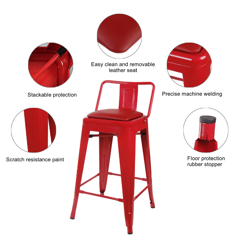 GIA 24 Inch Lowback Red Stool with Red PU Seat