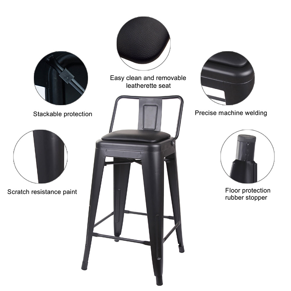 GIA 24 Inch Lowback Black Stool with Black PU Seat