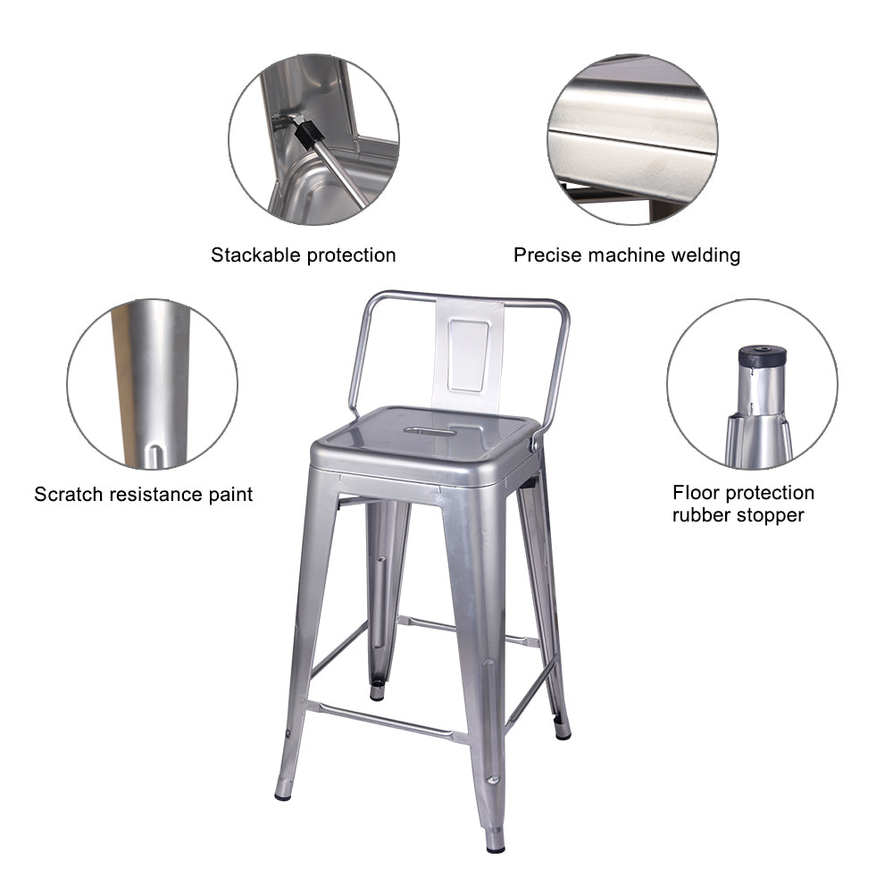 GIA 24 Inch Lowback Silver Metal Stool