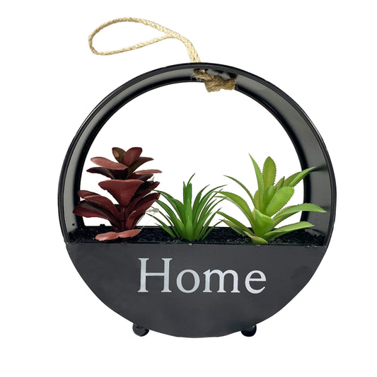Round Wall Hanging Vase Planter with Premium Greenery Succulents - Set of 4