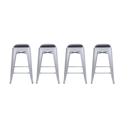 GIA 24 Inch Gray Metal Stool with Black Leather Cushion
