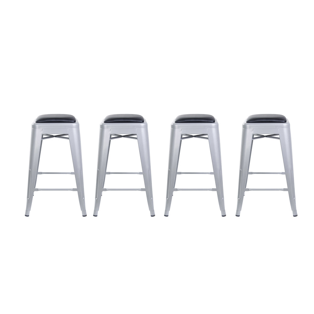 GIA 24 Inch Gray Metal Stool with Black Leather Cushion