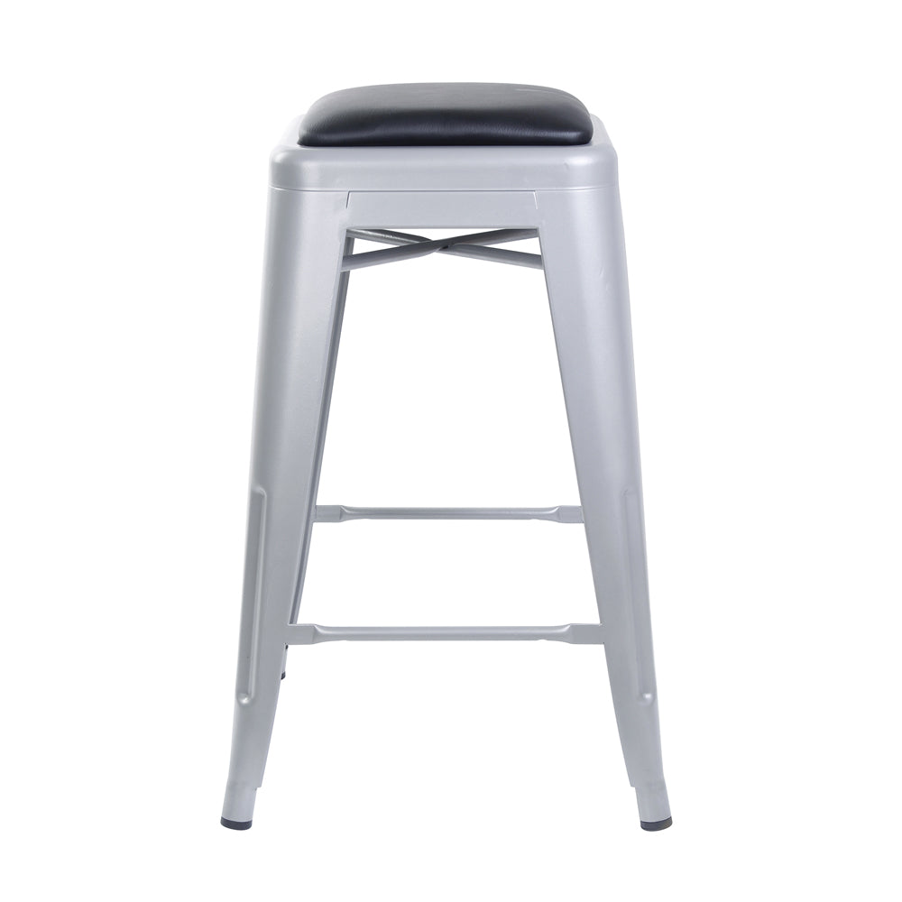 GIA 24 Inch Gray Metal Stool with Black Leather Cushion