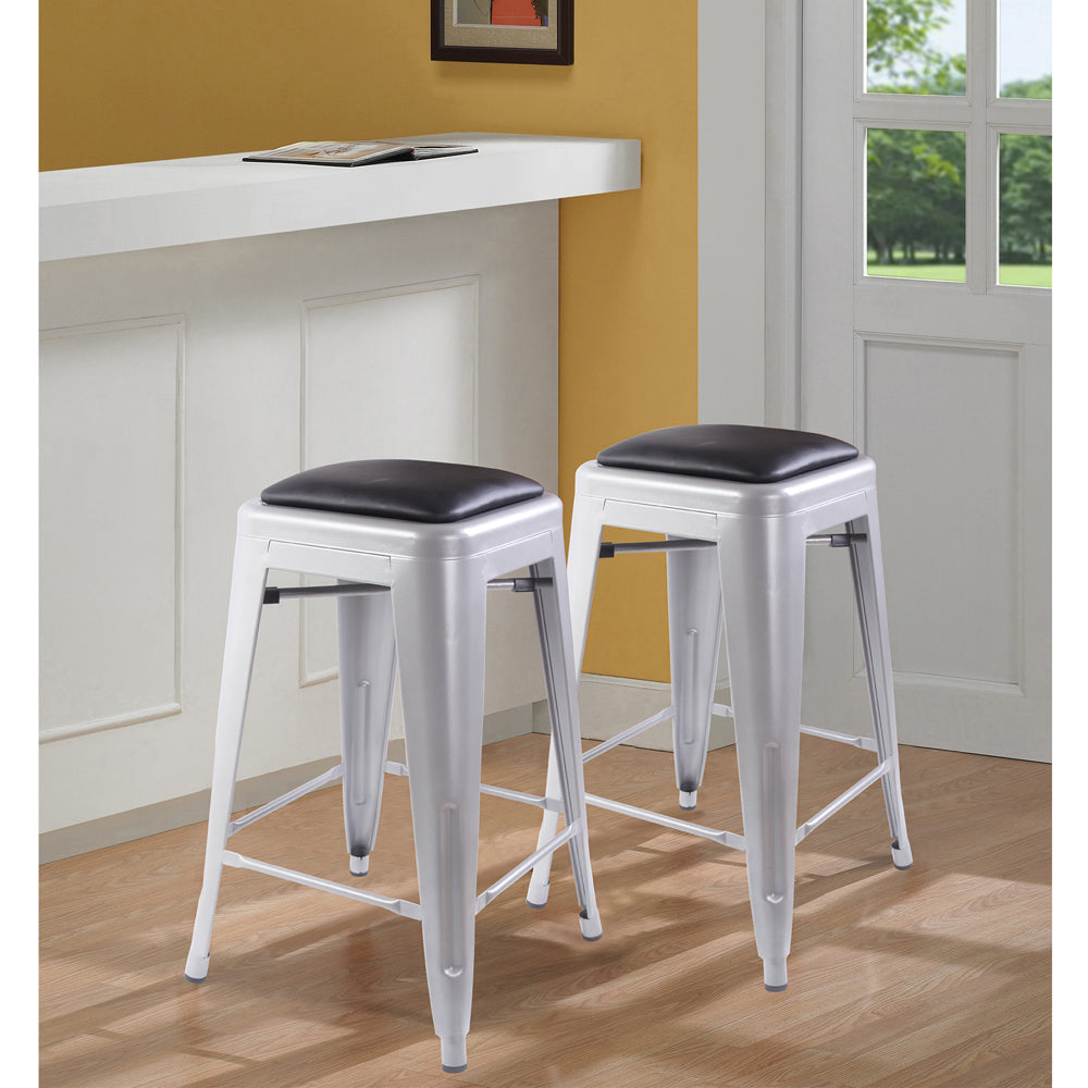 GIA 24 Inch Gray Metal Stool with Black Leather Cushion
