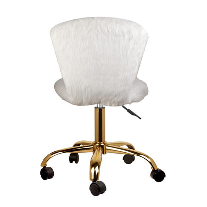 Adjustable Armless Office Desk Chairs,Faux Fur White