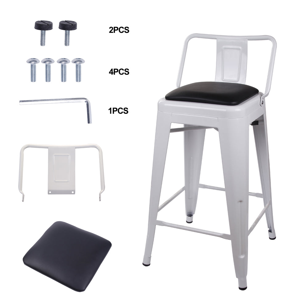 GIA 24 Inch Lowback White Stool with Black PU Seat