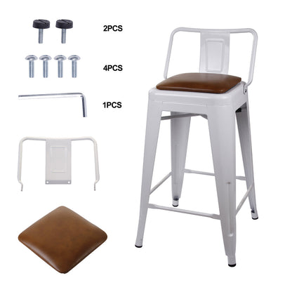 GIA 24 Inch Lowback White Stool with Brown PU Seat
