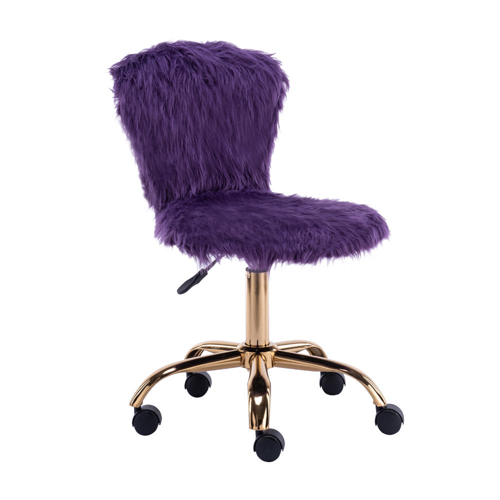 GIA Height Adjustable Swivel Vanity Chair with Faux Fur, Purple